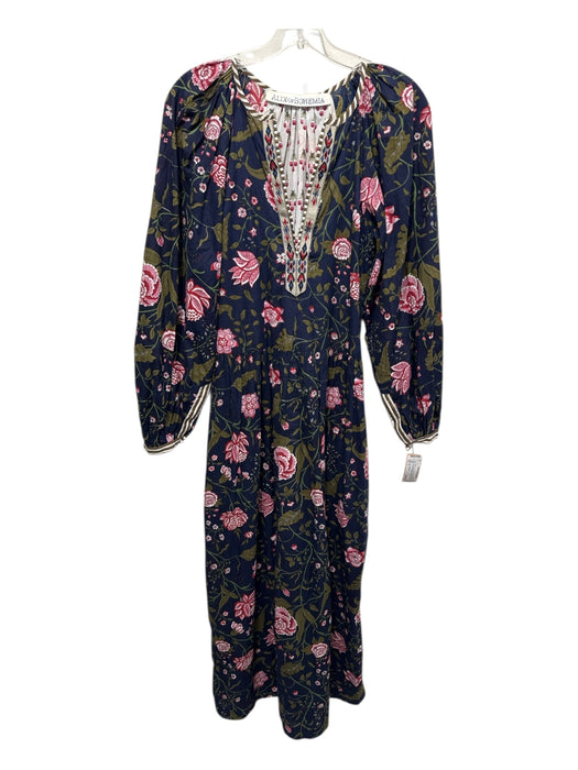 Alix of Bohemia Size S blue, pink, multi Cotton floral print V Neck Dress blue, pink, multi / S