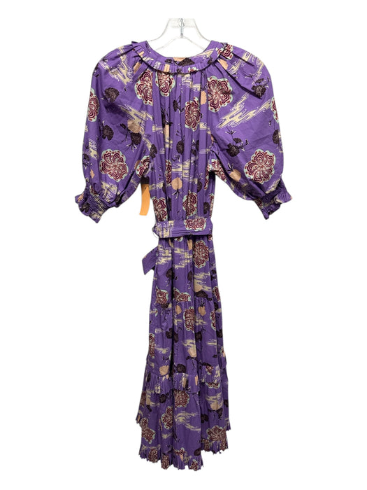 Ulla Johnson Size 2 Purple, Green, Multi Cotton floral print Tiered Dress Purple, Green, Multi / 2