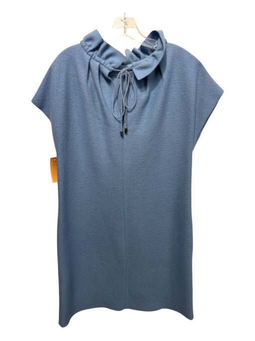 Ann Mashburn Size S Blue Wool Sleeveless Ruffle Neckline Drawstring Neck Dress Blue / S