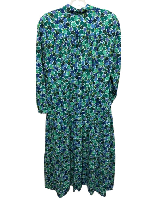Zara Size S Green, Blue, Purple Cotton Long Sleeve Floral Print Buttons Dress Green, Blue, Purple / S