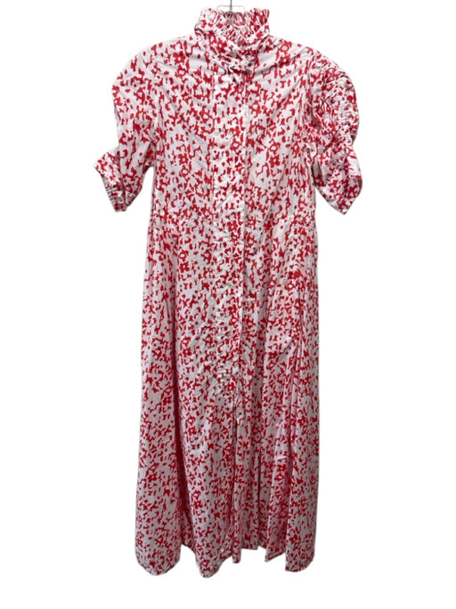 Thierry Colson Size XS White & Red Cotton Short Sleeve Button Up All Over Dress White & Red / XS