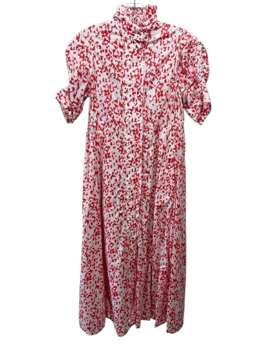 Thierry Colson Size XS White & Red Cotton Short Sleeve Button Up All Over Dress White & Red / XS