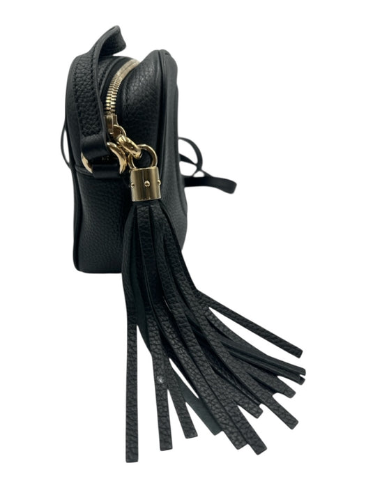 Gucci Black Leather Zip Top Logo Embossed Tassel Detail Crossbody Bag Black