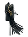 Gucci Black Leather Zip Top Logo Embossed Tassel Detail Crossbody Bag Black