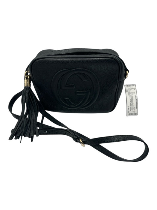 Gucci Black Leather Zip Top Logo Embossed Tassel Detail Crossbody Bag Black