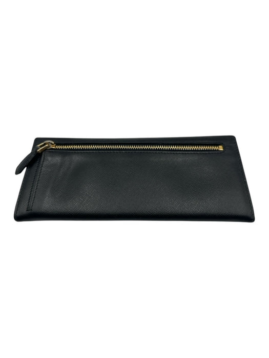 Prada Black Saffiano Leather Bow detail Stamped Logo Snap Button Wallets Black