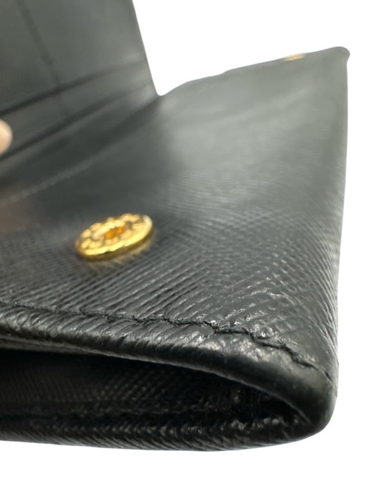 Prada Black Saffiano Leather Bow detail Stamped Logo Snap Button Wallets Black