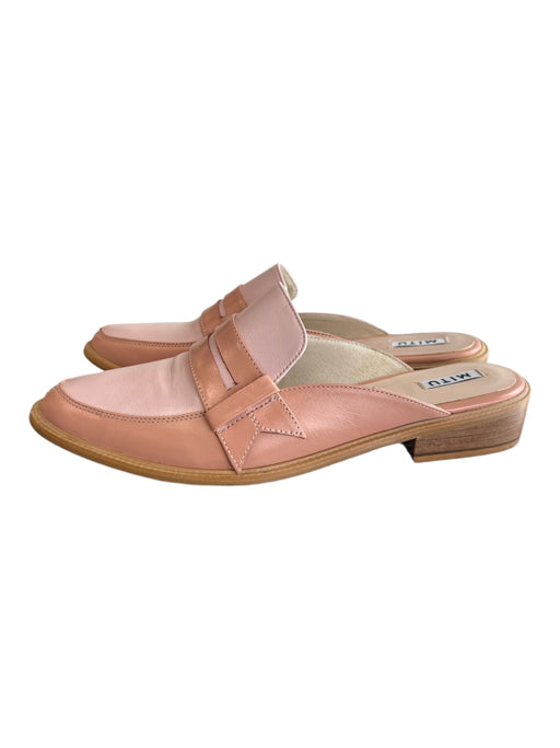 MITU Shoe Size Est 7.5 Pink & Nude Leather Wood Heel Two Tone Slide Shoes Pink & Nude / Est 7.5
