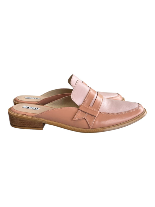 MITU Shoe Size Est 7.5 Pink & Nude Leather Wood Heel Two Tone Slide Shoes Pink & Nude / Est 7.5
