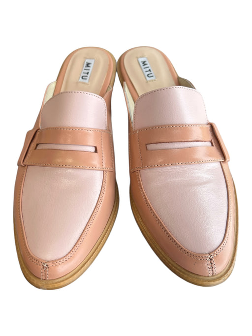 MITU Shoe Size Est 7.5 Pink & Nude Leather Wood Heel Two Tone Slide Shoes Pink & Nude / Est 7.5