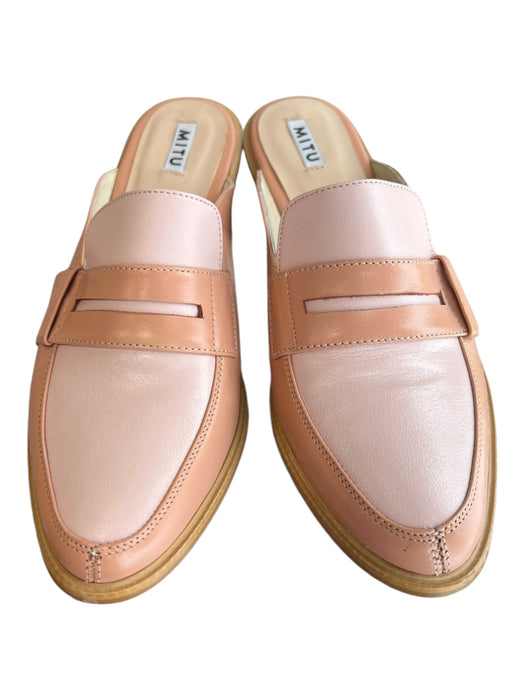 MITU Shoe Size Est 7.5 Pink & Nude Leather Wood Heel Two Tone Slide Shoes Pink & Nude / Est 7.5