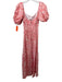 Peony Size M Coral Pink & White Linen Short Puff Sleeve Wide Neck Maxi Dress Coral Pink & White / M