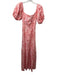 Peony Size M Coral Pink & White Linen Short Puff Sleeve Wide Neck Maxi Dress Coral Pink & White / M
