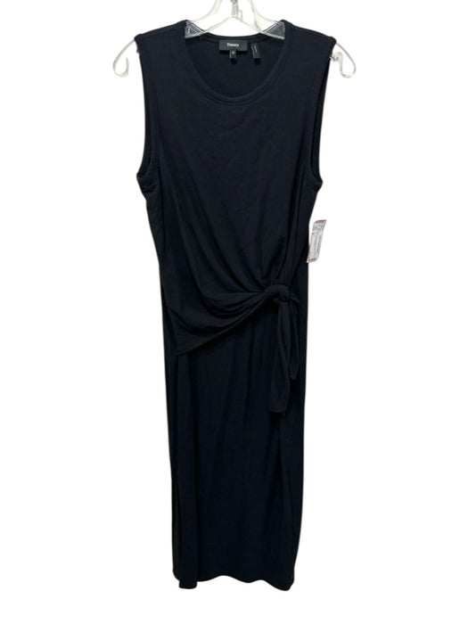 Theory Size M Black Ramie Waist Knot Midi Sleeveless Dress Black / M