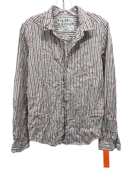 Frank & Eileen Size M White, Pink, Green Cotton Button Pinstripe Collar Top White, Pink, Green / M