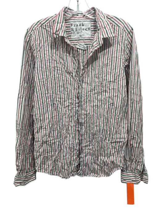Frank & Eileen Size M White, Pink, Green Cotton Button Pinstripe Collar Top White, Pink, Green / M
