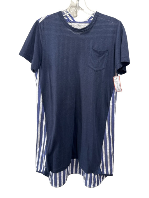 Sacai Size 1 Blue & White Linen Blend Fabric Block Stripe short sleeve Dress Blue & White / 1