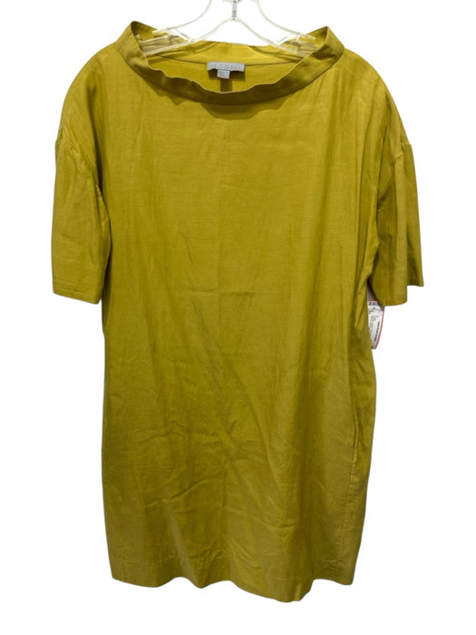 COS Size 4 Mustard Yellow Cupro Blend Short Sleeve Wide Neck T Shirt Dress Mustard Yellow / 4