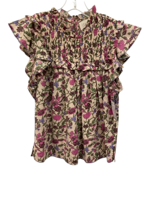 Cleobella Size XS Pink, Purple & Multi Cotton Floral Ruffle Cap Sleeve Top Pink, Purple & Multi / XS