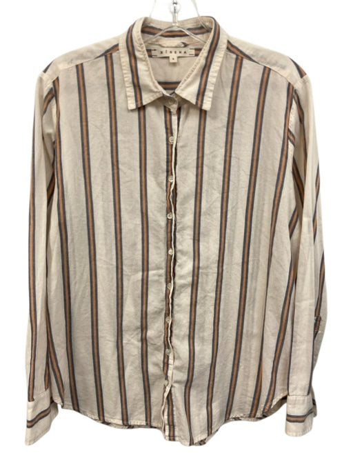 XiRENA Size S Cream, Orange & Blue Cotton Striped Long Sleeve Button Up Top Cream, Orange & Blue / S