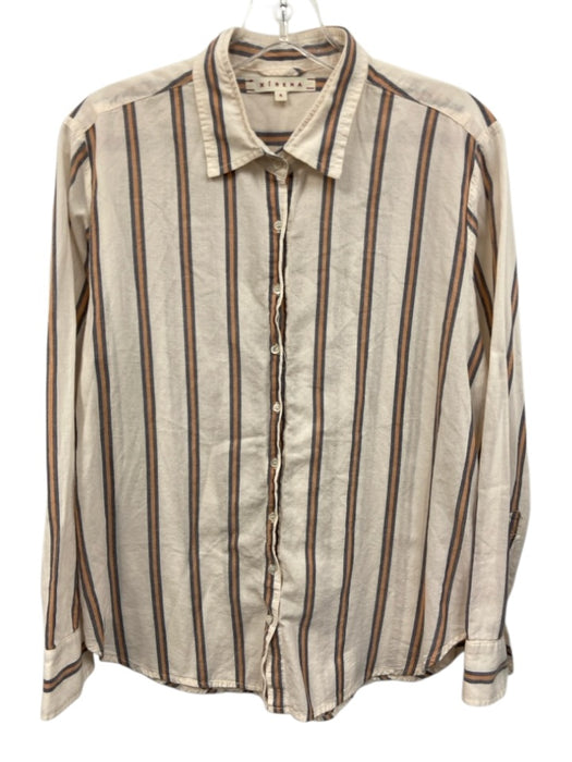XiRENA Size S Cream, Orange & Blue Cotton Striped Long Sleeve Button Up Top Cream, Orange & Blue / S