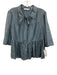 Rebecca Taylor Size 10 Slate Blue Silk 1/2 Sleeve Floral Eyelet Tie V Neck Top Slate Blue / 10
