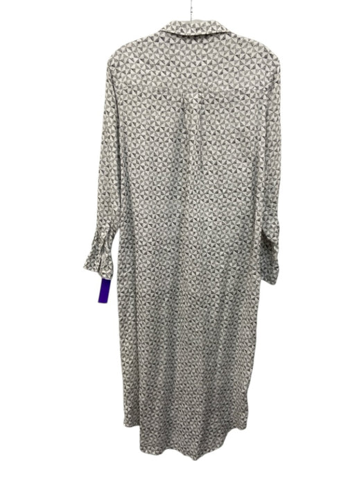 Frank & Eileen Size S White & Black Linen Geometric Print Short Sleeve Dress White & Black / S