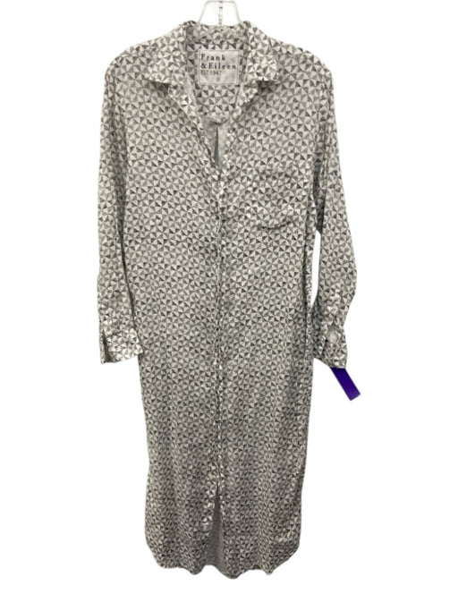 Frank & Eileen Size S White & Black Linen Geometric Print Short Sleeve Dress White & Black / S