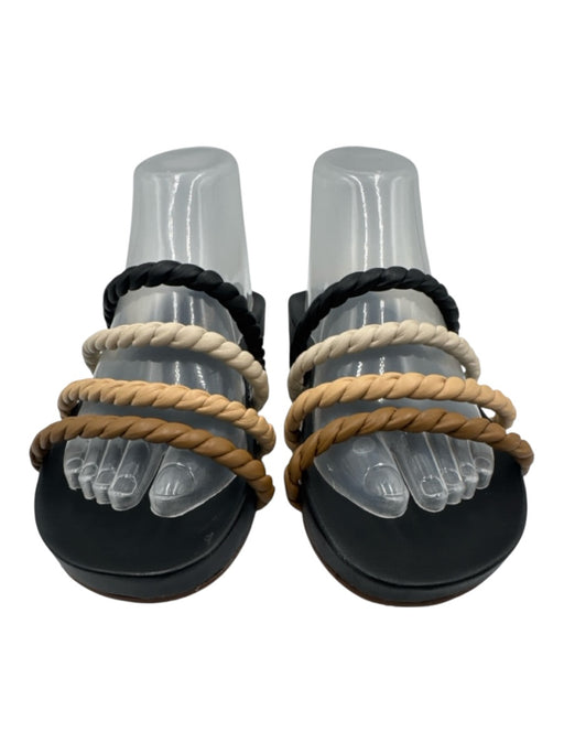 Kaanas Shoe Size 7 Black, Beige & Brown Leather Upper Twist Strap Mule Sandals Black, Beige & Brown / 7