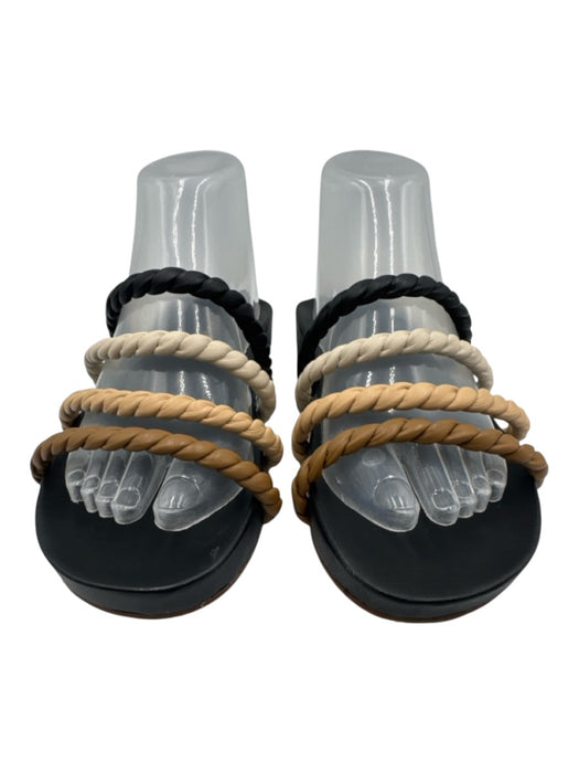 Kaanas Shoe Size 7 Black, Beige & Brown Leather Upper Twist Strap Mule Sandals Black, Beige & Brown / 7