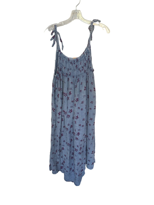 Free People Size S Blue & Purple Cotton Tie Strap Block Print Maxi Dress