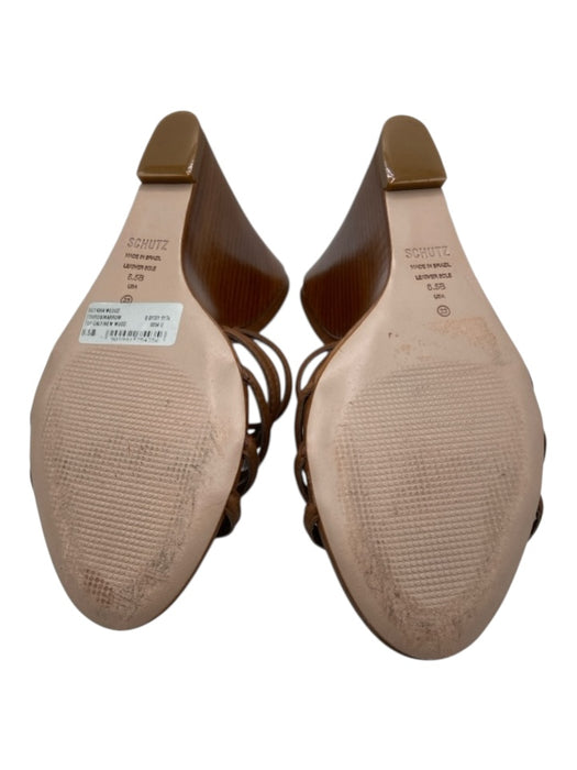 Schutz Shoe Size 8.5 Brown Leather Wood Heel Strappy Open Toe Wedges Brown / 8.5