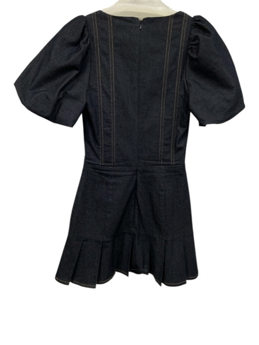 I.AM.GIA Size Est Small Dark Wash Cotton Blend Short Bubble Sleeve Pleated Dress Dark Wash / Est Small