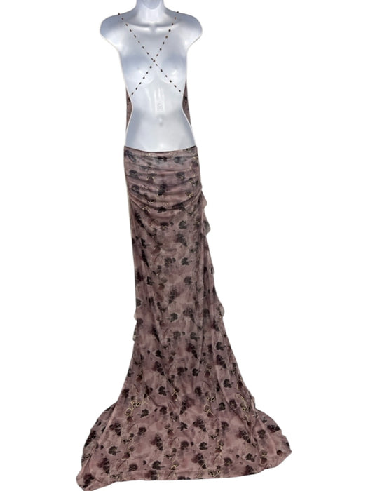 Jaded London Size 4 Purple & Brown Polyester High Neck Floral Open Back Dress Purple & Brown / 4