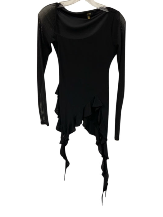 AFRM Size XS Black Polyester Blend Long Sleeve Mesh Ruffles Top Black / XS