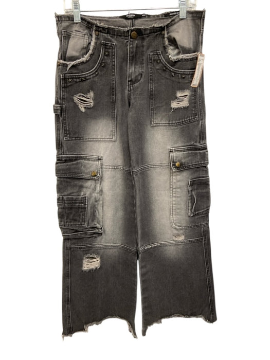 Jaded London Size 28 Gray Cotton Denim Low Rise Distressed Stars Cargo Jeans Gray / 28