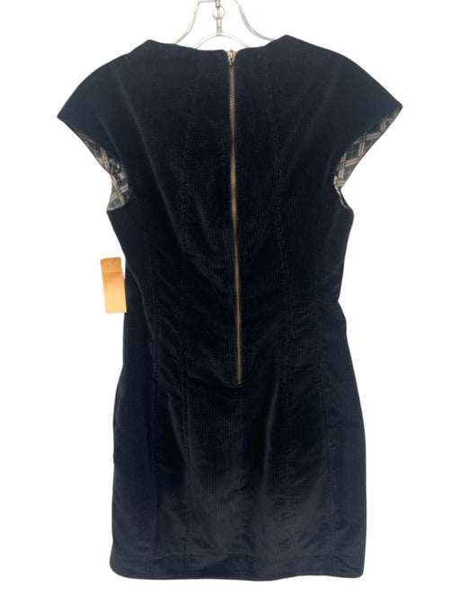 animale Size 36 Black Cotton Blend Cap Sleeve Houndstooth Velvet Dress Black / 36