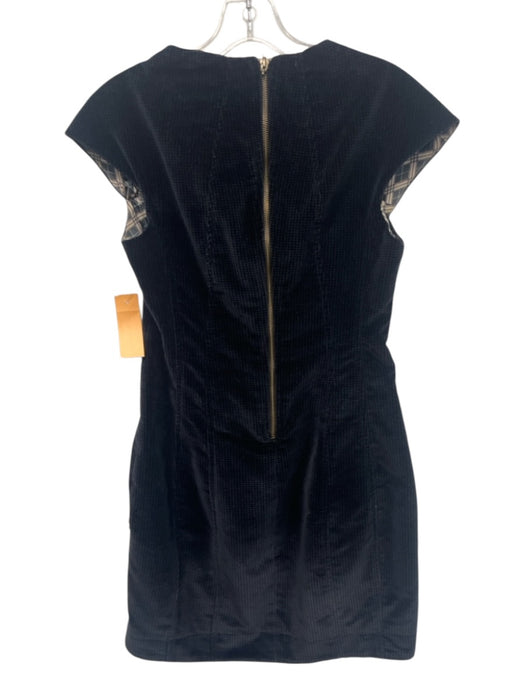animale Size 36 Black Cotton Blend Cap Sleeve Houndstooth Velvet Dress Black / 36