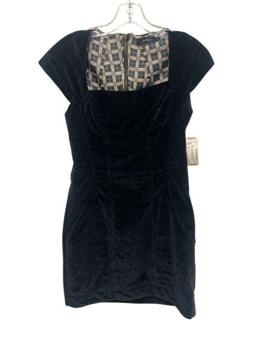 animale Size 36 Black Cotton Blend Cap Sleeve Houndstooth Velvet Dress Black / 36