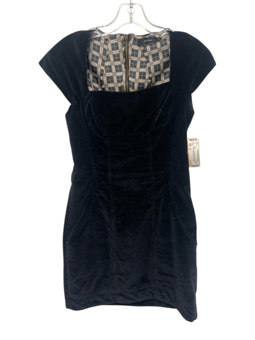 animale Size 36 Black Cotton Blend Cap Sleeve Houndstooth Velvet Dress Black / 36