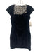 animale Size 36 Black Cotton Blend Cap Sleeve Houndstooth Velvet Dress Black / 36