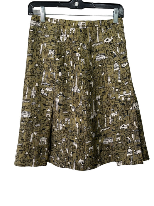 Moschino Cheap & Chic Size 4 Green, White, Black Silk Side Zip City Print Skirt Green, White, Black / 4