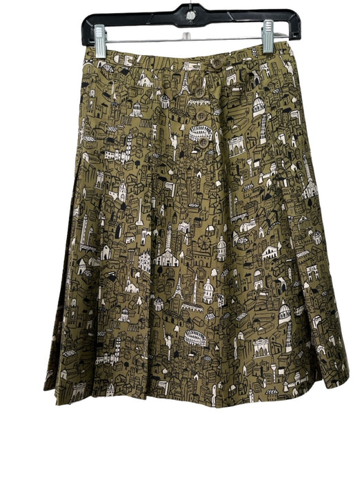 Moschino Cheap & Chic Size 4 Green, White, Black Silk Side Zip City Print Skirt Green, White, Black / 4