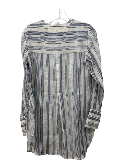 Theory Size XS/P Cream & Blue Cotton & Silk Sheer Vertical Stripes Top Cream & Blue / XS/P