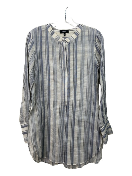 Theory Size XS/P Cream & Blue Cotton & Silk Sheer Vertical Stripes Top Cream & Blue / XS/P