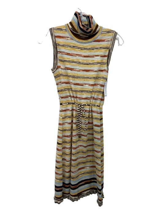 M Missoni Size 4 Yellow, Blue, Brown, Orange Wool Knit Abstract Stripe Dress Yellow, Blue, Brown, Orange / 4