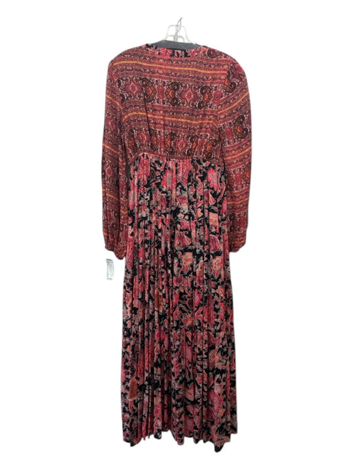 Free People Size XS Pink & Black Rayon V Neck Long Sleeve Maxi Dress Pink & Black / XS