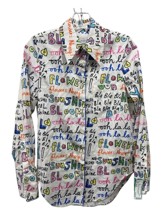 Mira Mikati Size XS/36 White & Multi Cotton Long Sleeve Buttondown Words Top White & Multi / XS/36