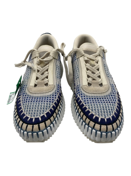 Chloe Shoe Size 37 Blue & White Knit Platform Sneakers Blue & White / 37