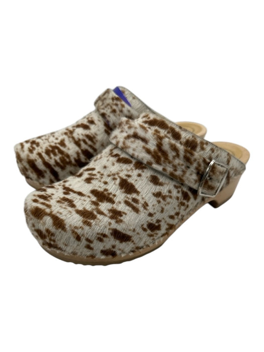 No. 6 Shoe Size 36 Beige & Brown Pony Hair Wood Sole Shearling Lined Clogs Beige & Brown / 36